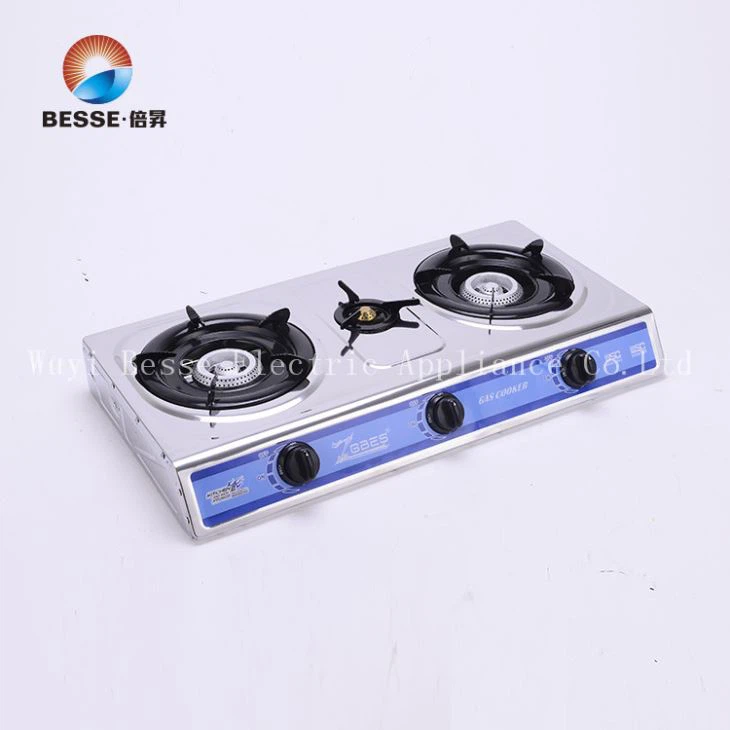 Classic Strainless Steel Gas Stove With Round Waterpan And Three Burners